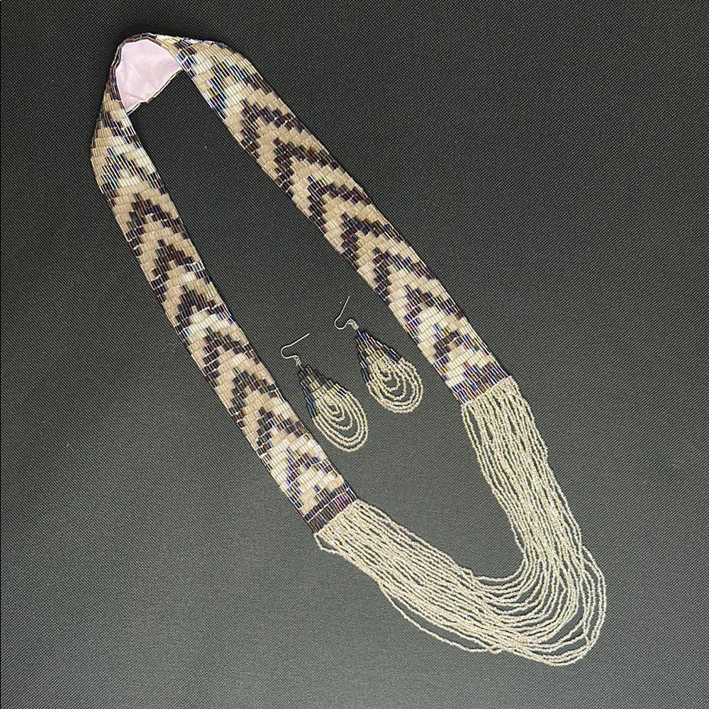 Elegant Southwest Indian Beaded Necklace and Earring Set handmade